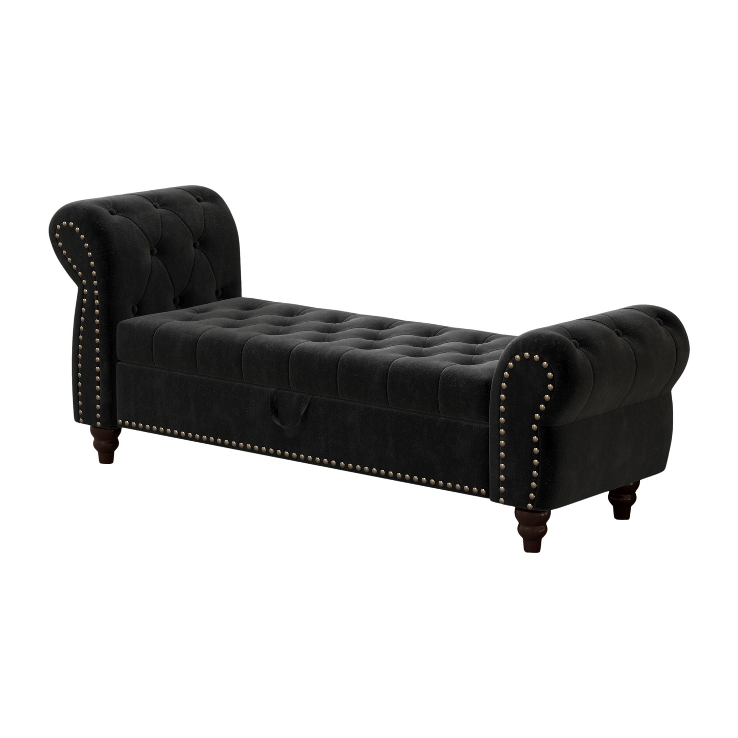 64.5" Bed Bench for Bed Room Nails Tufted Chaise of Lounge with Storage Velvet Upholstery Black