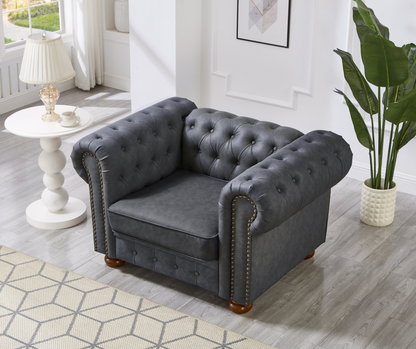Classic Chesterfield Sofa Chair for Living Room Grey Faux Leather