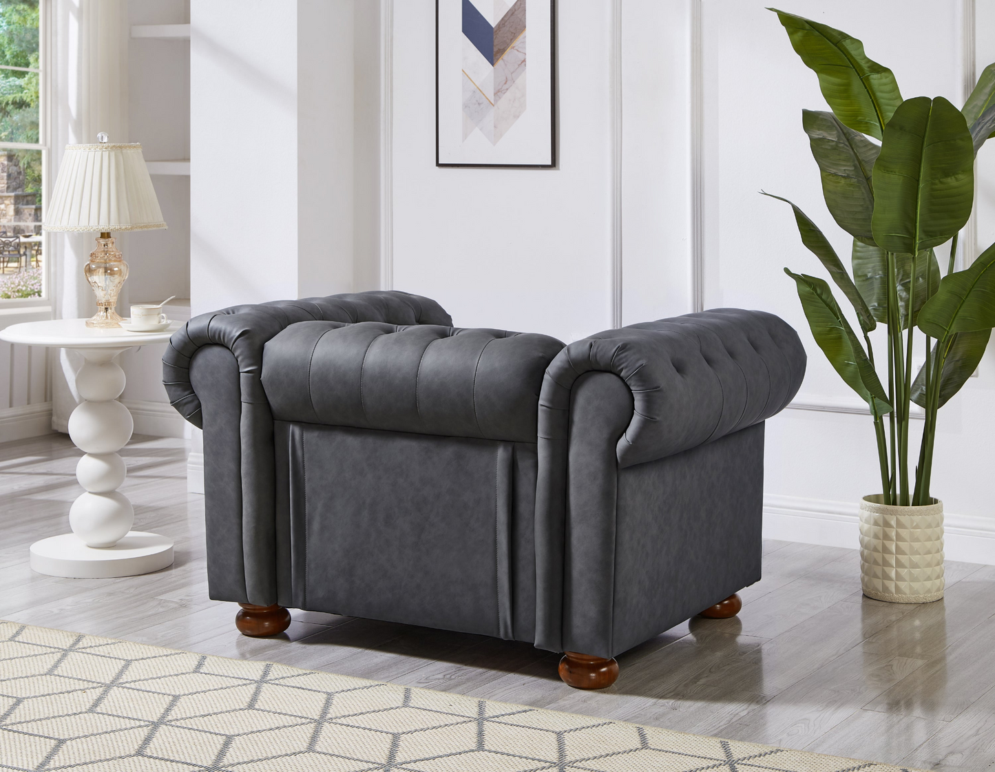 Classic Chesterfield Sofa Chair for Living Room Grey Faux Leather