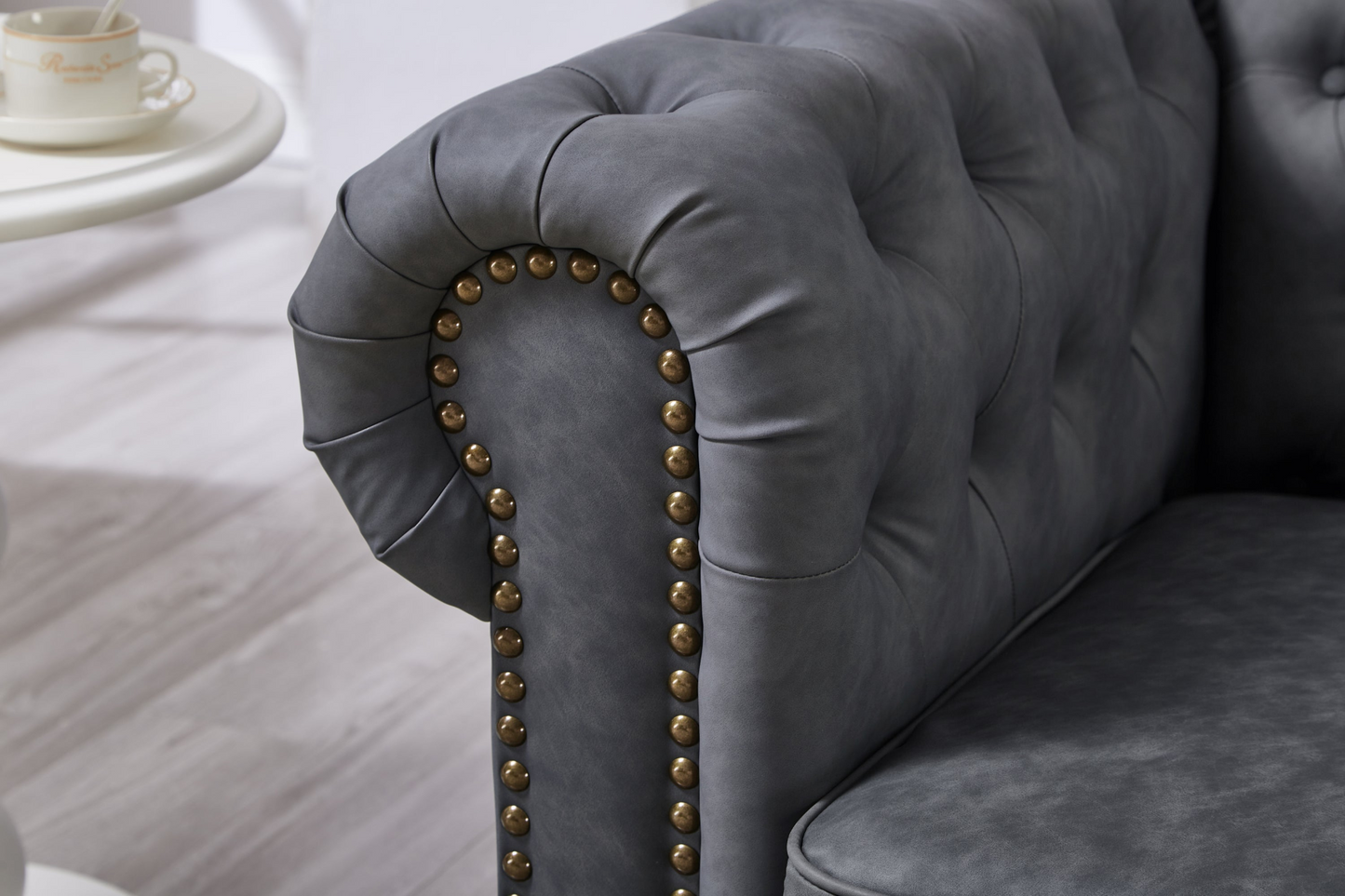Classic Chesterfield Sofa Chair for Living Room Grey Faux Leather