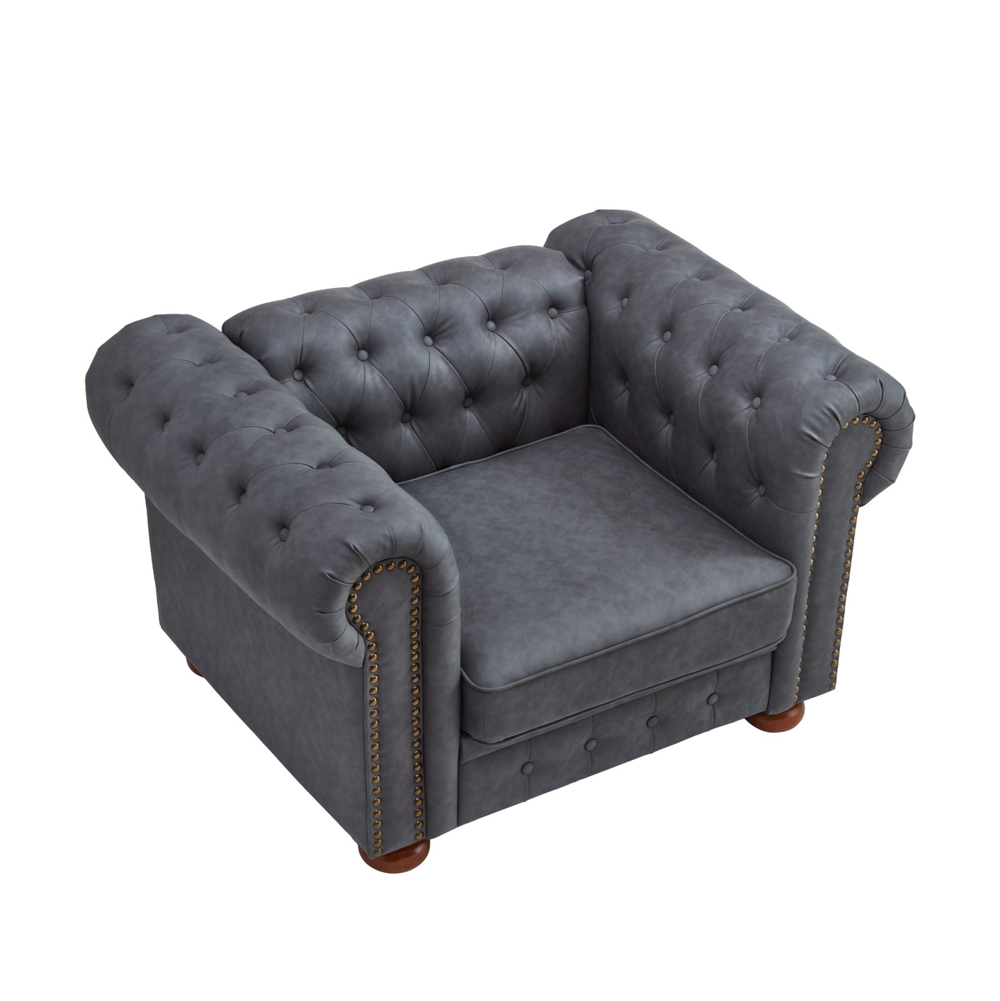 Classic Chesterfield Sofa Chair for Living Room Grey Faux Leather