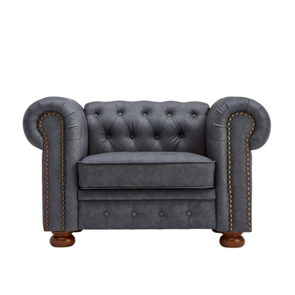 Classic Chesterfield Sofa Chair for Living Room Grey Faux Leather