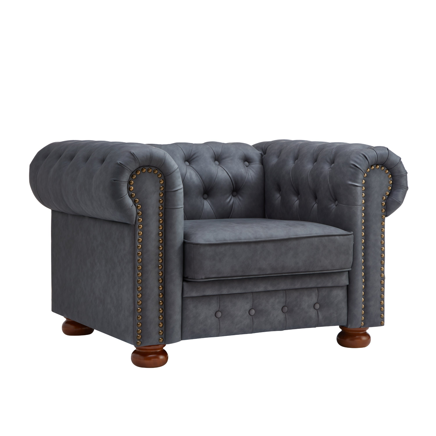 Classic Chesterfield Sofa Chair for Living Room Grey Faux Leather