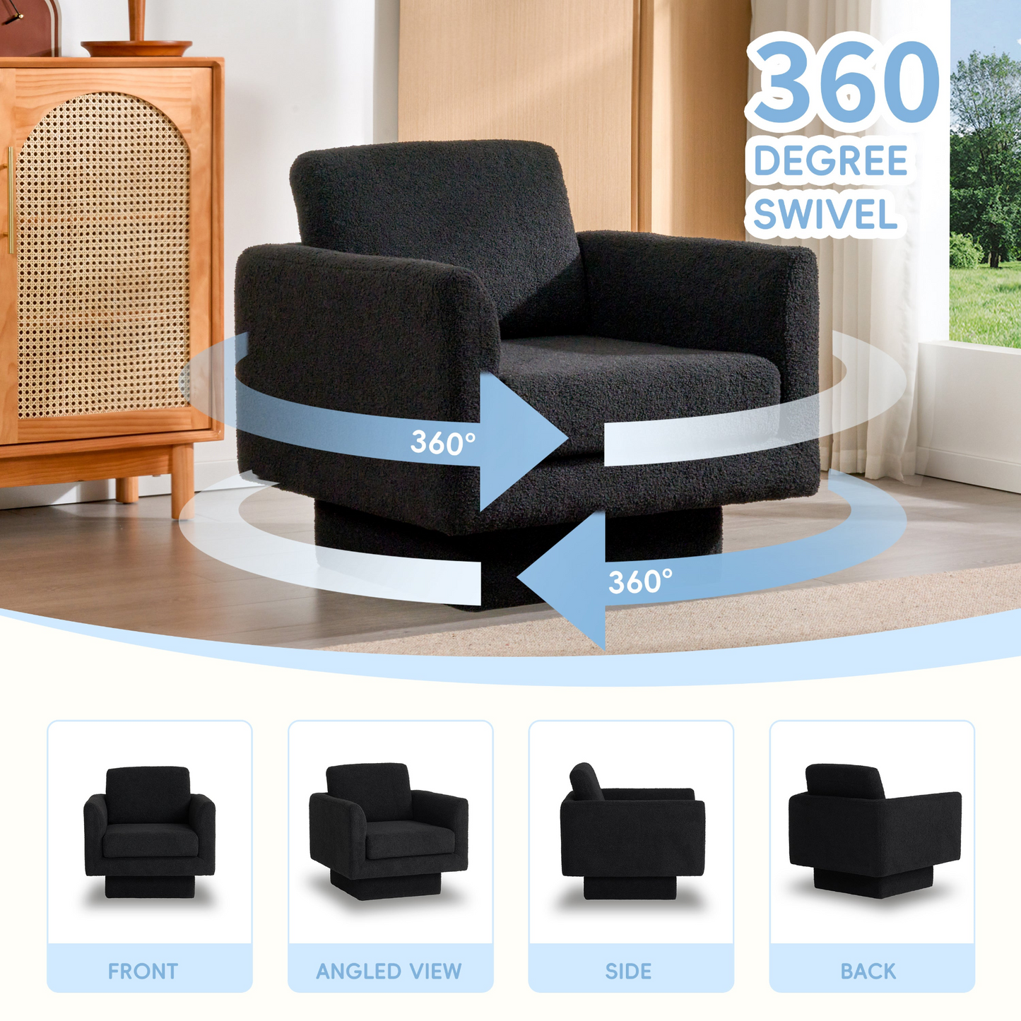 360° Modern Swivel Accent Chairs set of 2,30" W Teddy Sherpa Round Armchair,Thick Padded Lounge Sofa,Upholstered Comfy Barrel Chair,Reading Club Chair for Living Room,Nursery,Bedroom,4 Colors