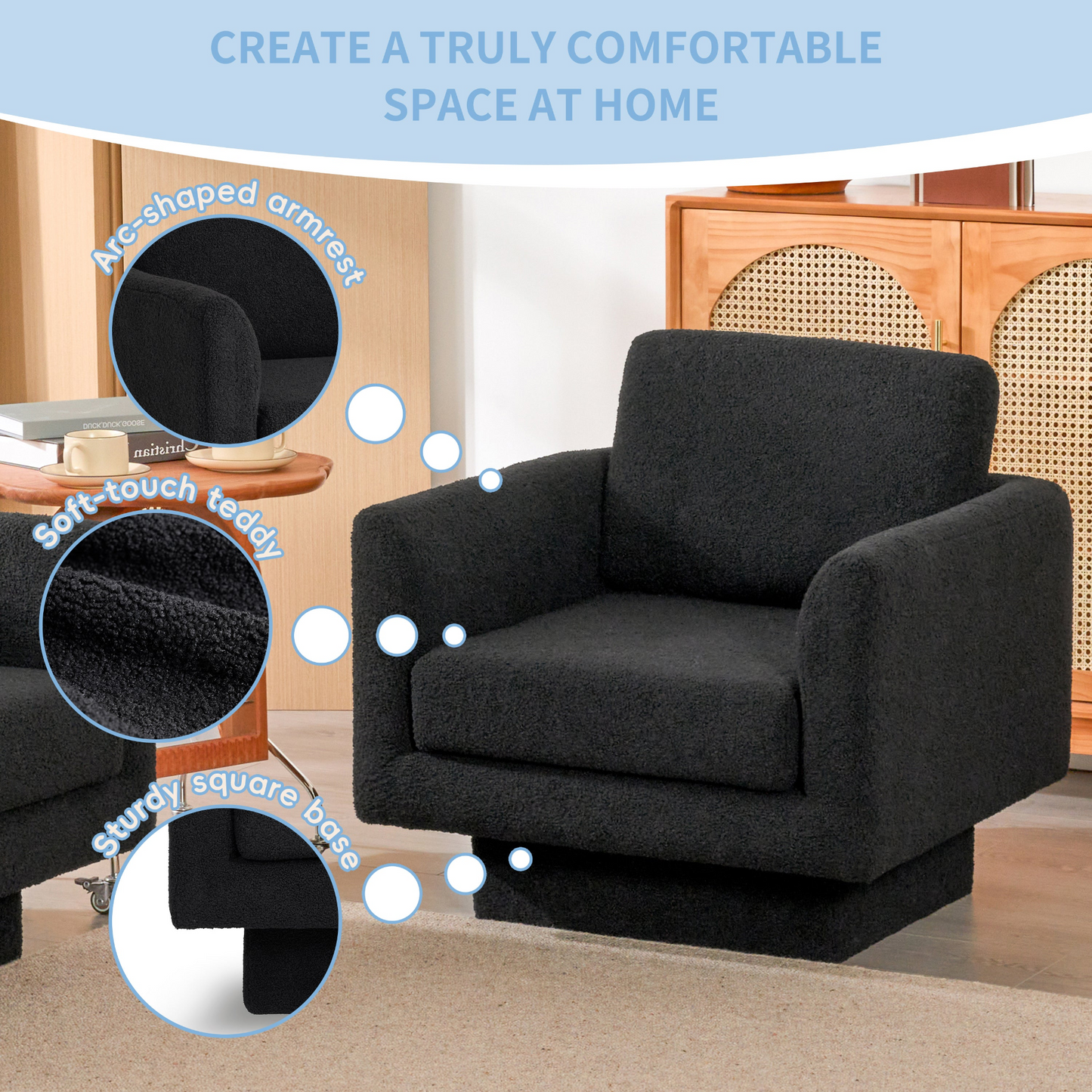 360° Modern Swivel Accent Chairs set of 2,30" W Teddy Sherpa Round Armchair,Thick Padded Lounge Sofa,Upholstered Comfy Barrel Chair,Reading Club Chair for Living Room,Nursery,Bedroom,4 Colors