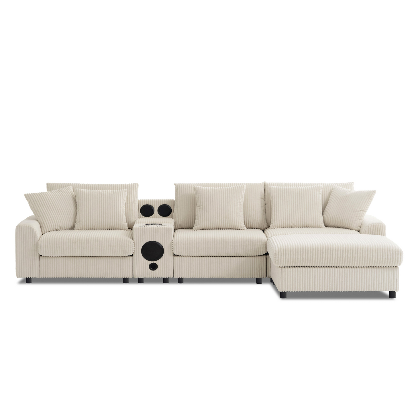 114*64'' Corduroy Sectional Sofa with Bluetooth Speakers,L Shaped Couch with Console,USB Charger,Cup Holders,Storage,Ottoman,Deep and Wide Seat Cloud Sofa for Living Room,Apartment,2 Colors