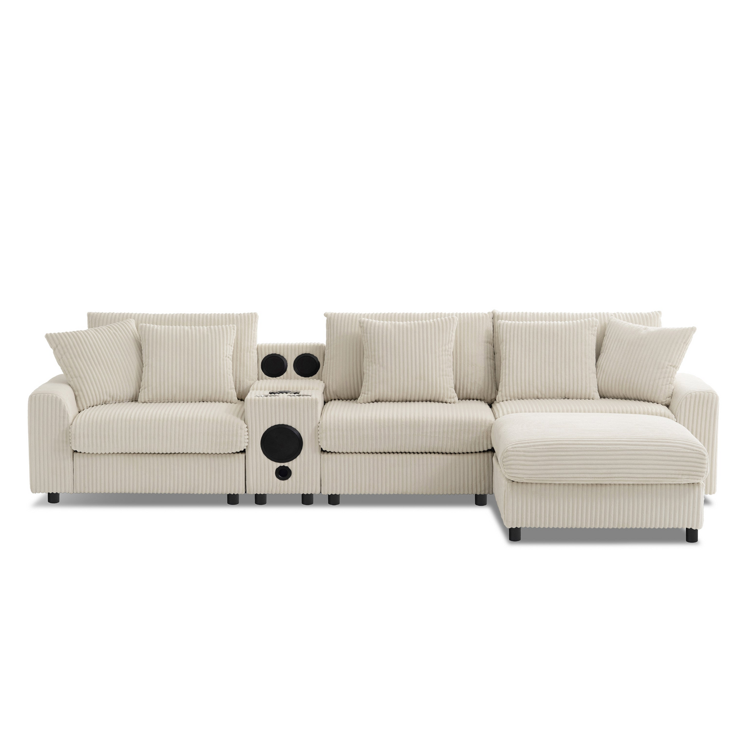 114*64'' Corduroy Sectional Sofa with Bluetooth Speakers,L Shaped Couch with Console,USB Charger,Cup Holders,Storage,Ottoman,Deep and Wide Seat Cloud Sofa for Living Room,Apartment,2 Colors