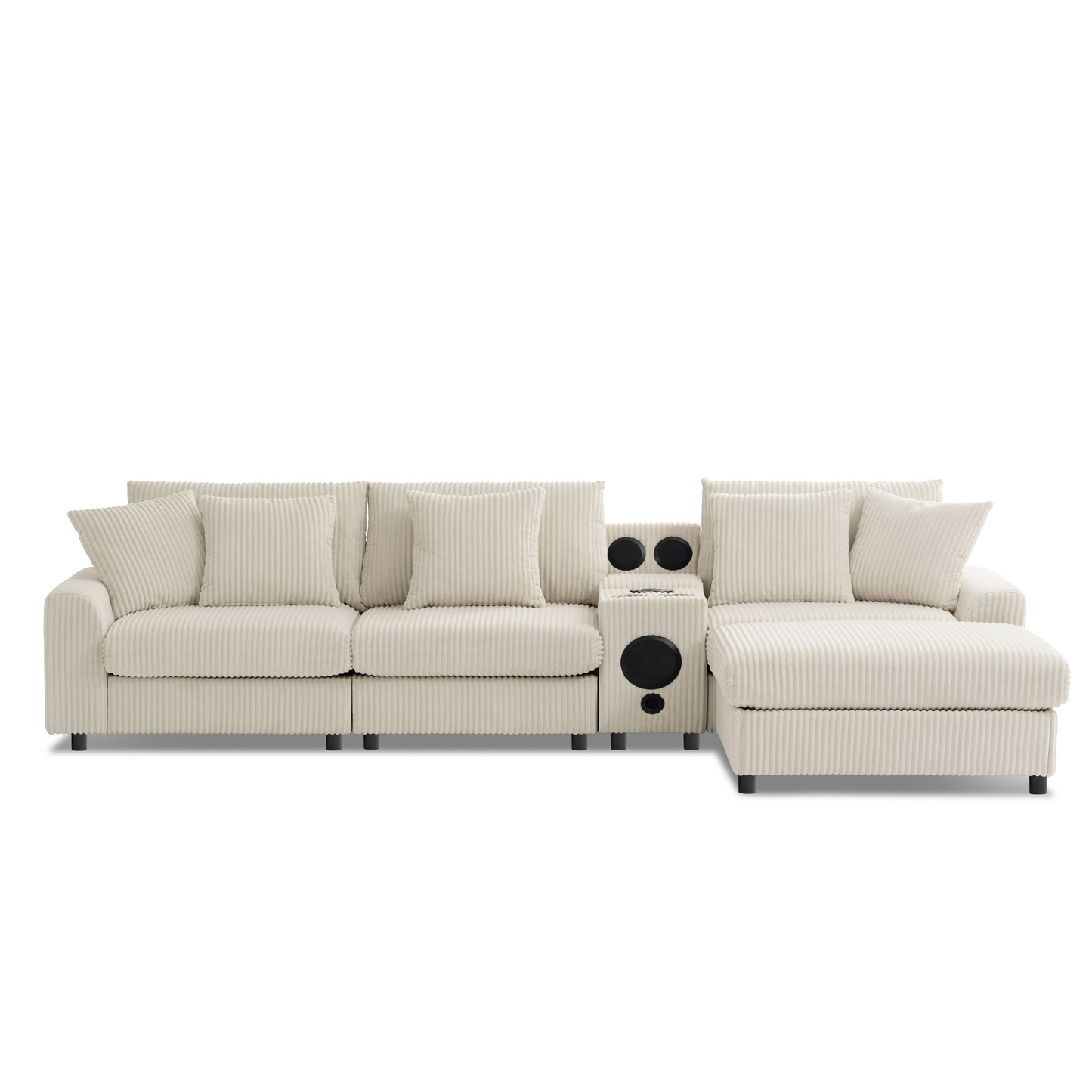 114*64'' Corduroy Sectional Sofa with Bluetooth Speakers,L Shaped Couch with Console,USB Charger,Cup Holders,Storage,Ottoman,Deep and Wide Seat Cloud Sofa for Living Room,Apartment,2 Colors