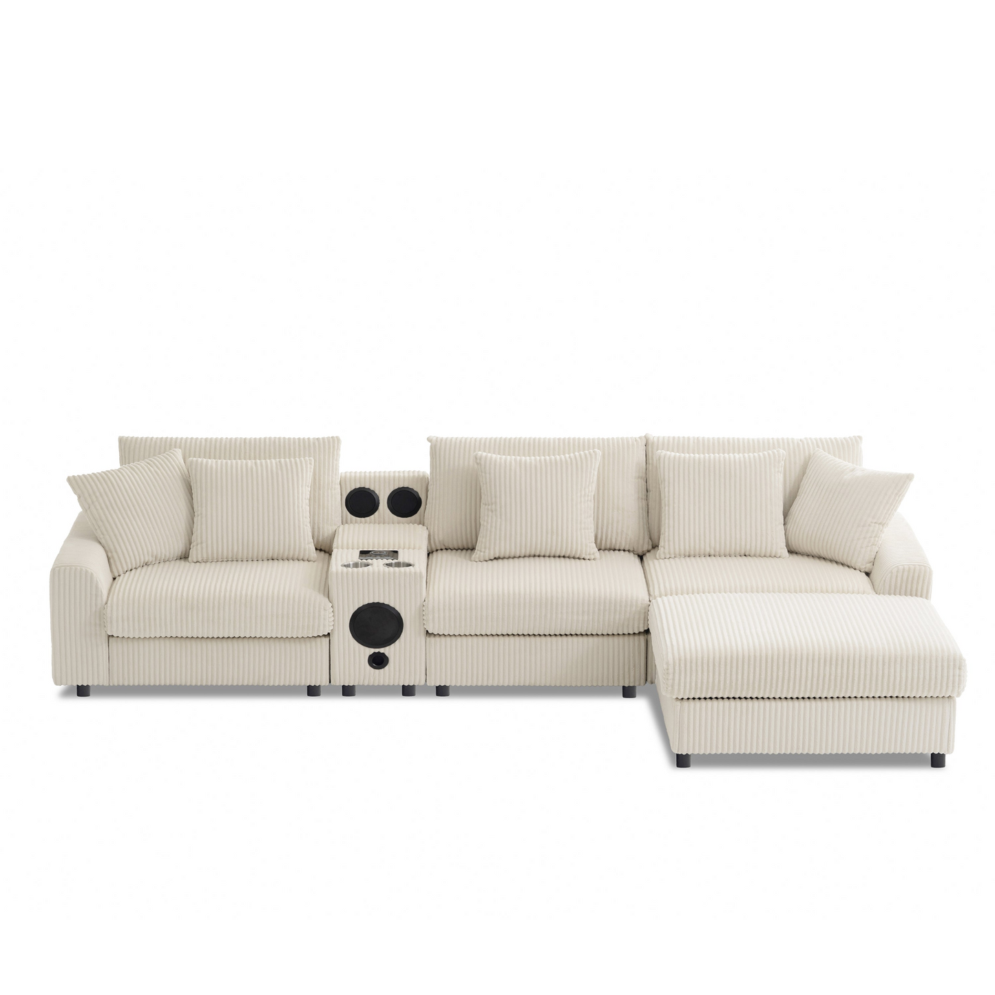 114*64'' Corduroy Sectional Sofa with Bluetooth Speakers,L Shaped Couch with Console,USB Charger,Cup Holders,Storage,Ottoman,Deep and Wide Seat Cloud Sofa for Living Room,Apartment,2 Colors