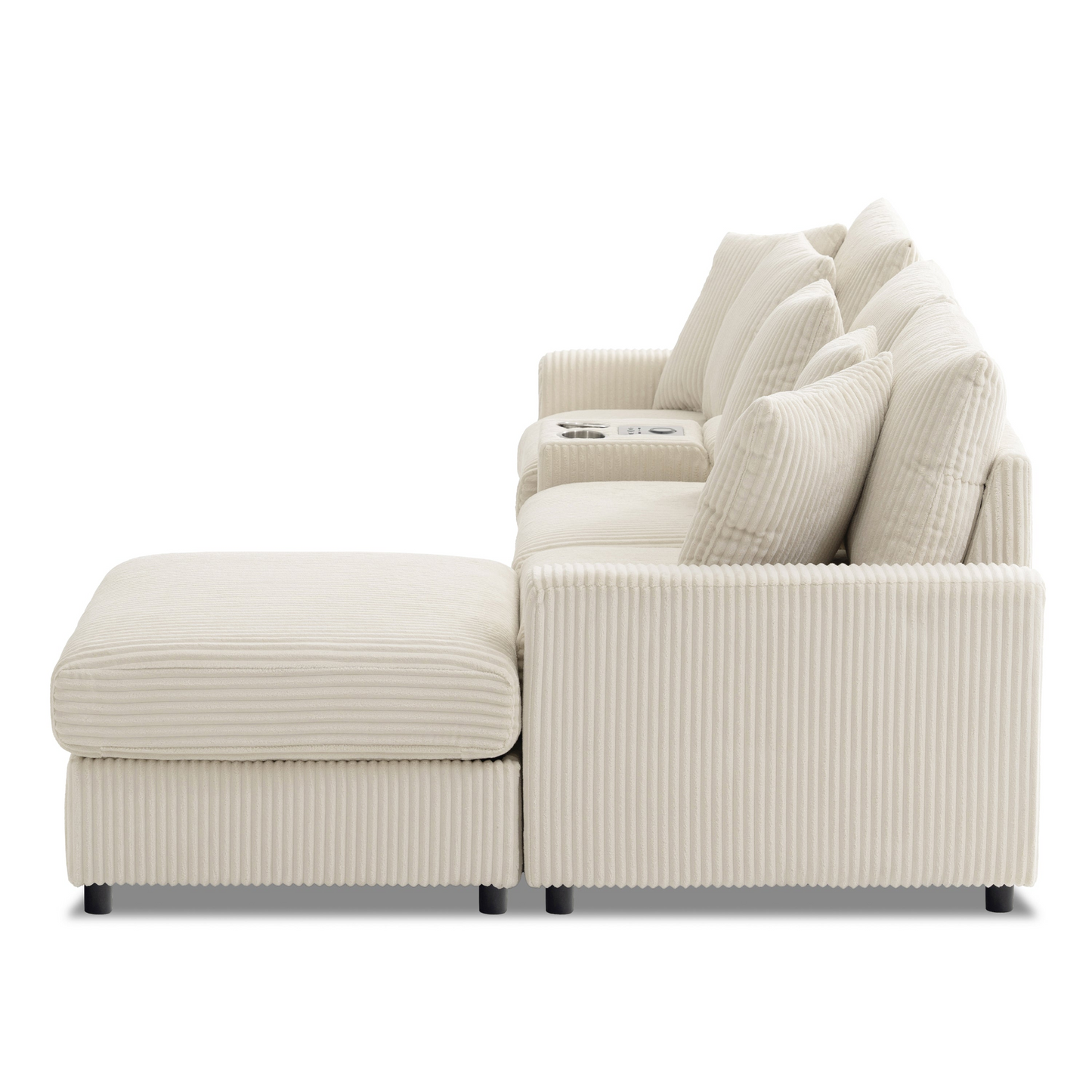 114*64'' Corduroy Sectional Sofa with Bluetooth Speakers,L Shaped Couch with Console,USB Charger,Cup Holders,Storage,Ottoman,Deep and Wide Seat Cloud Sofa for Living Room,Apartment,2 Colors