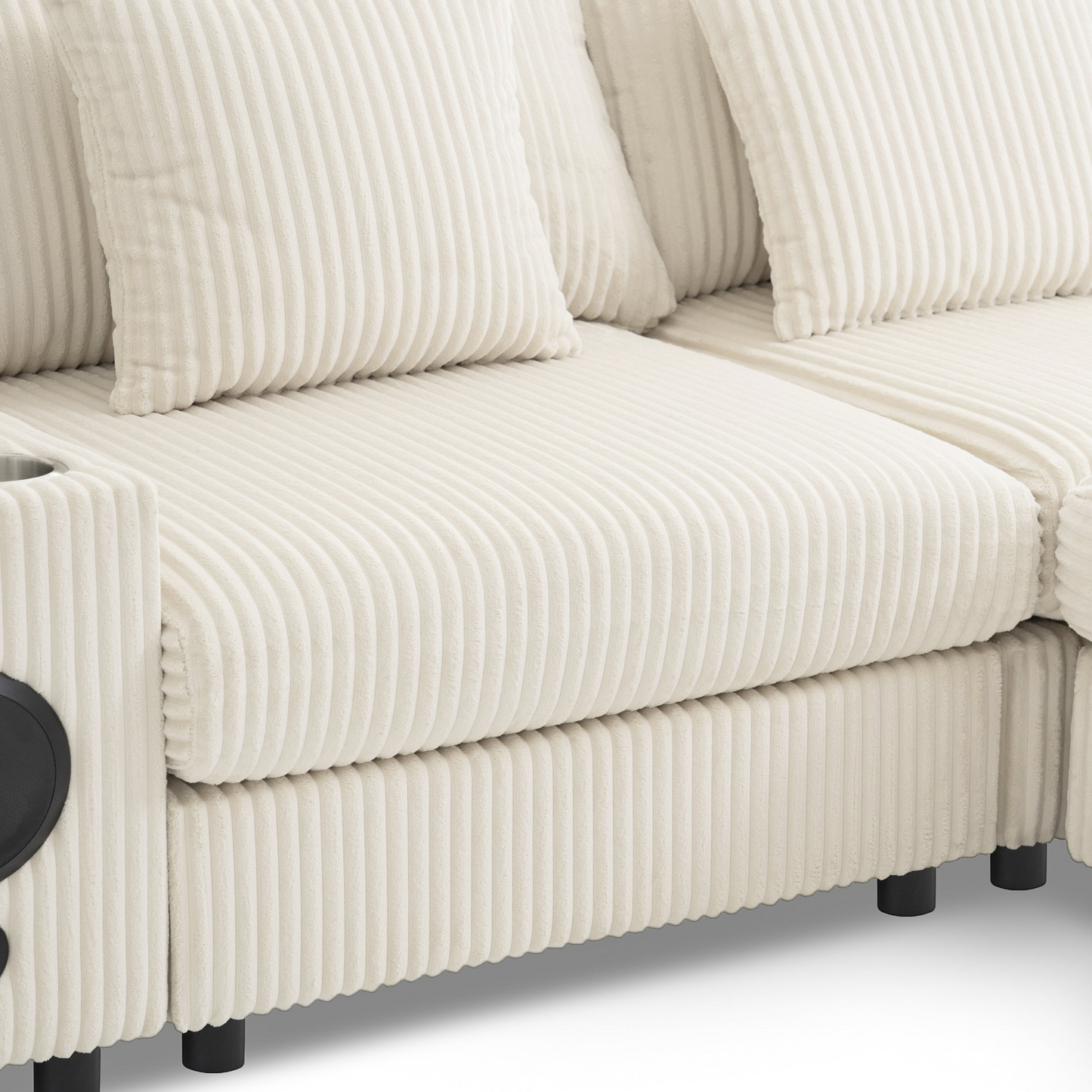 114*64'' Corduroy Sectional Sofa with Bluetooth Speakers,L Shaped Couch with Console,USB Charger,Cup Holders,Storage,Ottoman,Deep and Wide Seat Cloud Sofa for Living Room,Apartment,2 Colors