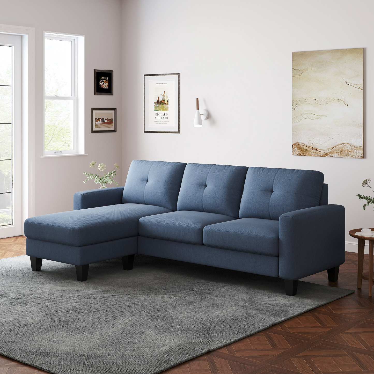 Living Room Furniture with Polyester Fabric L Shape Couch Corner Sofa for Small Space Blue