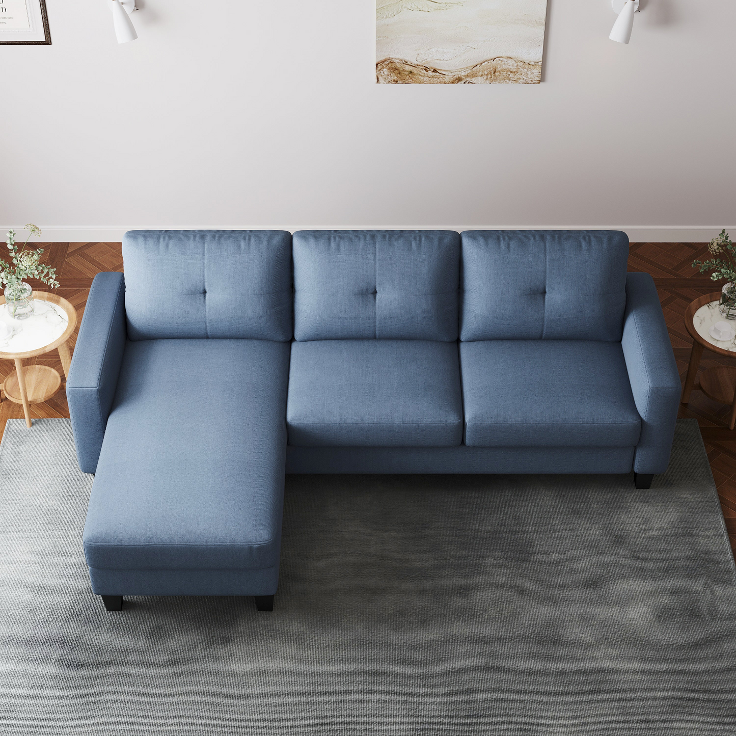 Living Room Furniture with Polyester Fabric L Shape Couch Corner Sofa for Small Space Blue