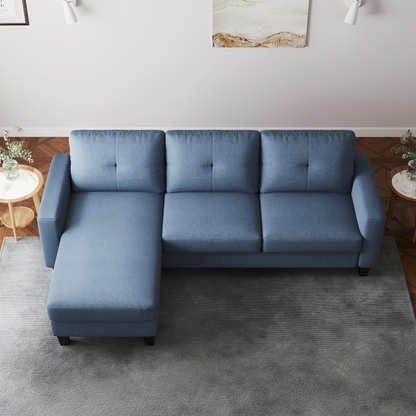 Living Room Furniture with Polyester Fabric L Shape Couch Corner Sofa for Small Space Blue