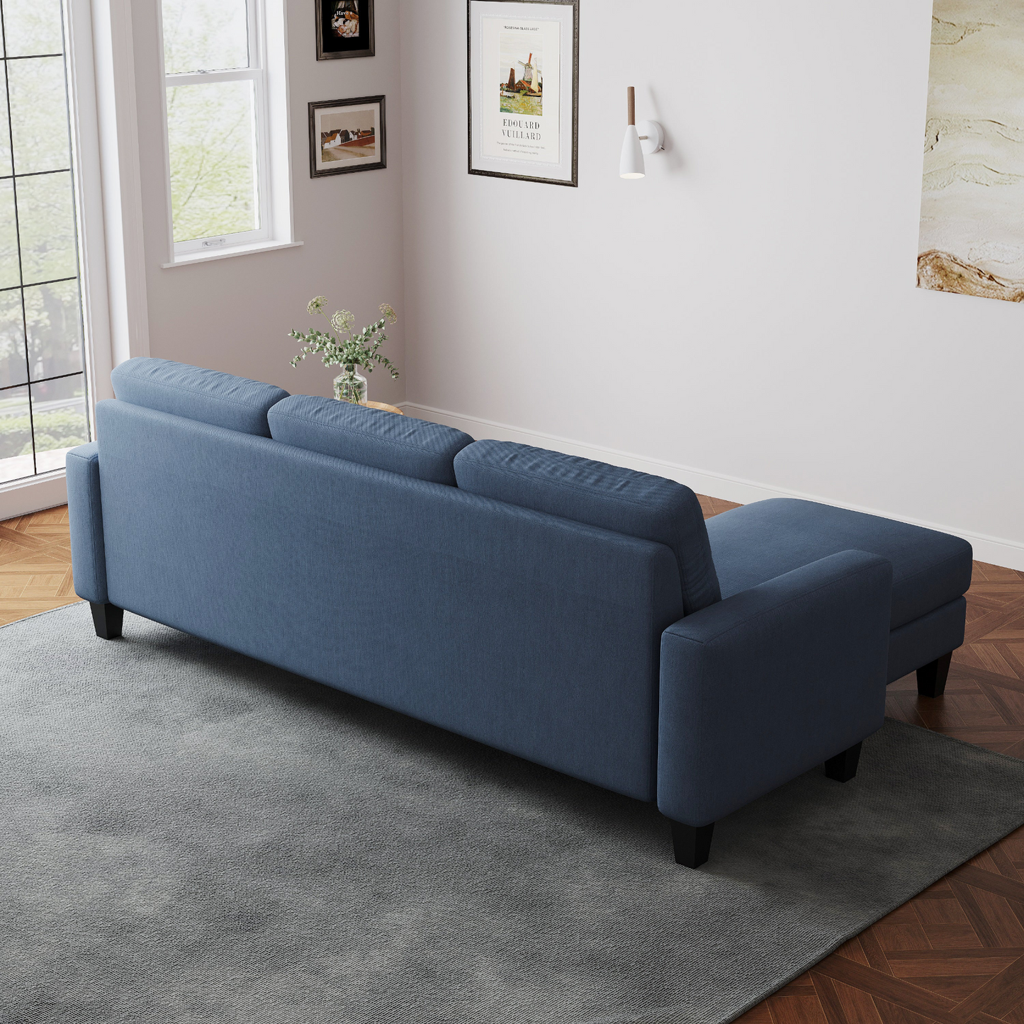 Living Room Furniture with Polyester Fabric L Shape Couch Corner Sofa for Small Space Blue