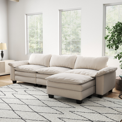 Living Room Furniture Luxury Sectional Sofa Couch with Ottoman Soft Velvet Upholstered Sofa Beige