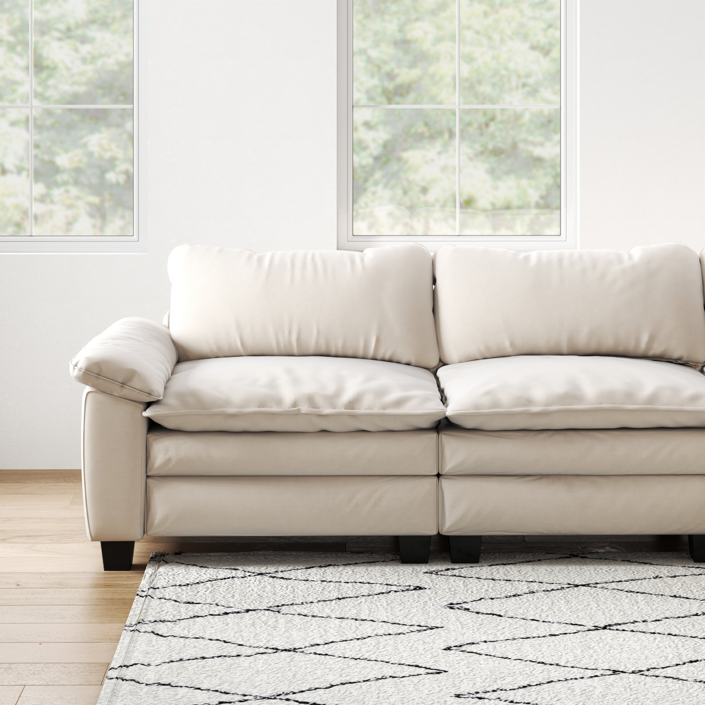 Living Room Furniture Luxury Sectional Sofa Couch with Ottoman Soft Velvet Upholstered Sofa Beige