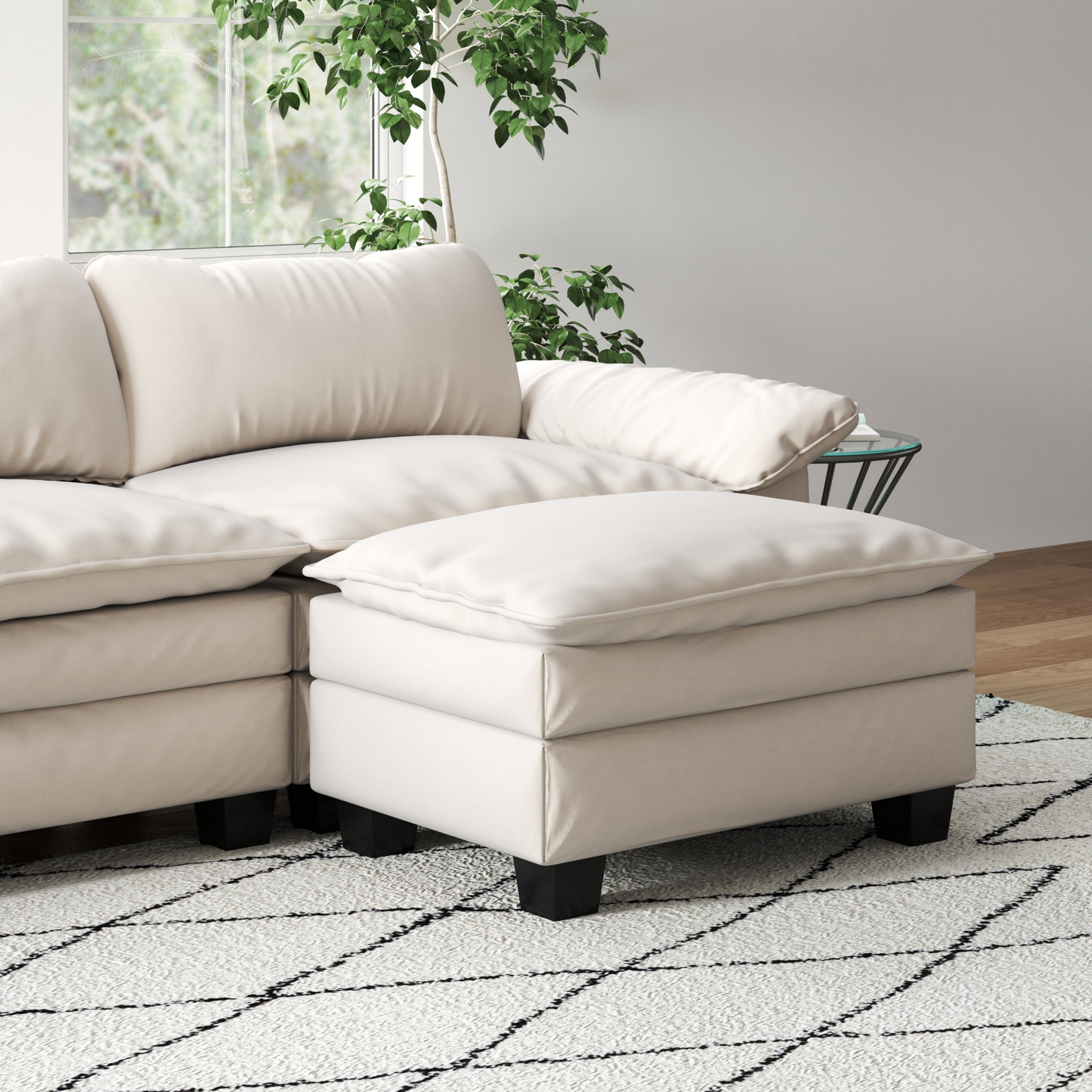 Living Room Furniture Luxury Sectional Sofa Couch with Ottoman Soft Velvet Upholstered Sofa Beige