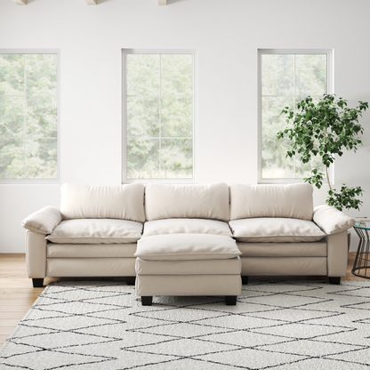 Living Room Furniture Luxury Sectional Sofa Couch with Ottoman Soft Velvet Upholstered Sofa Beige