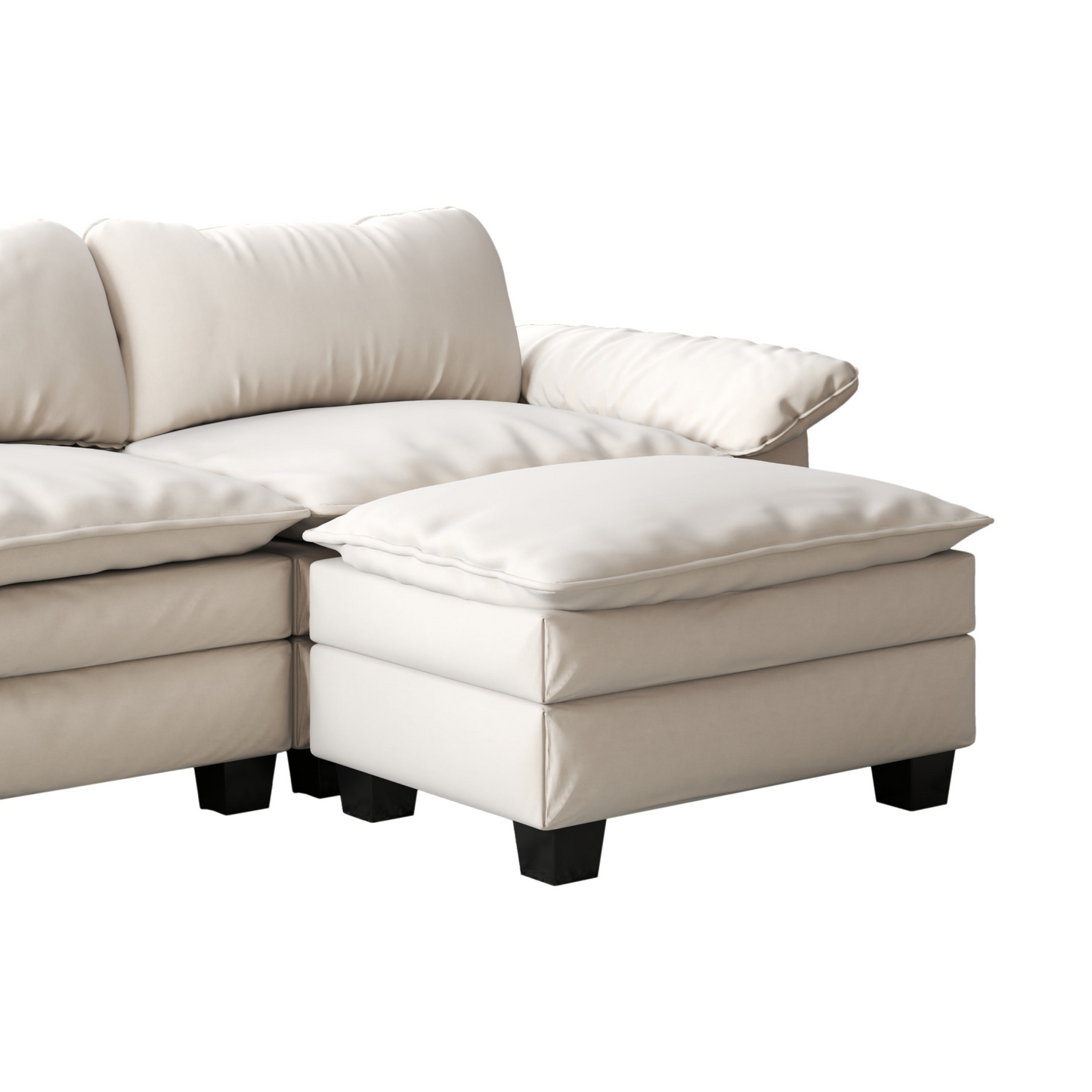 Living Room Furniture Luxury Sectional Sofa Couch with Ottoman Soft Velvet Upholstered Sofa Beige
