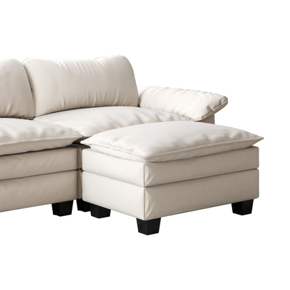 Living Room Furniture Luxury Sectional Sofa Couch with Ottoman Soft Velvet Upholstered Sofa Beige
