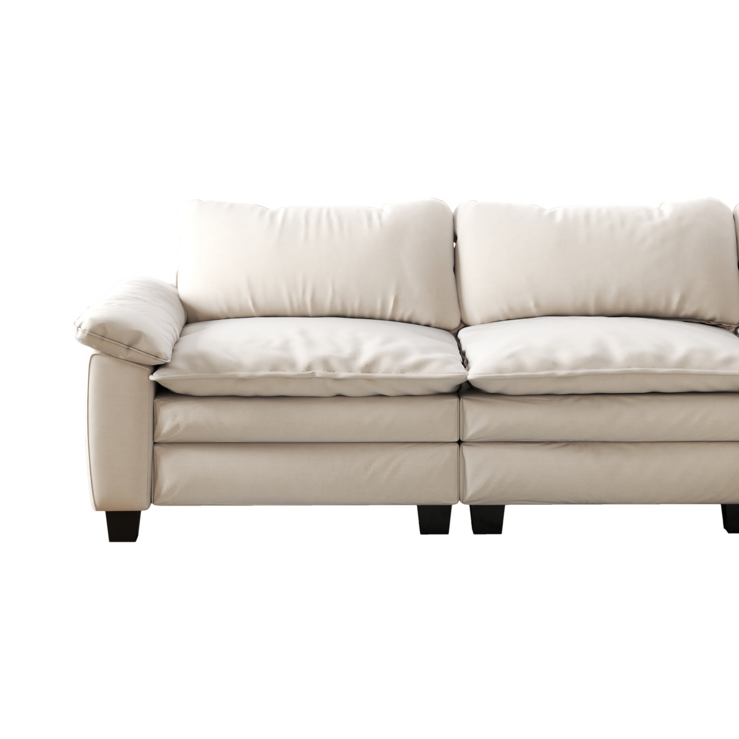 Living Room Furniture Luxury Sectional Sofa Couch with Ottoman Soft Velvet Upholstered Sofa Beige