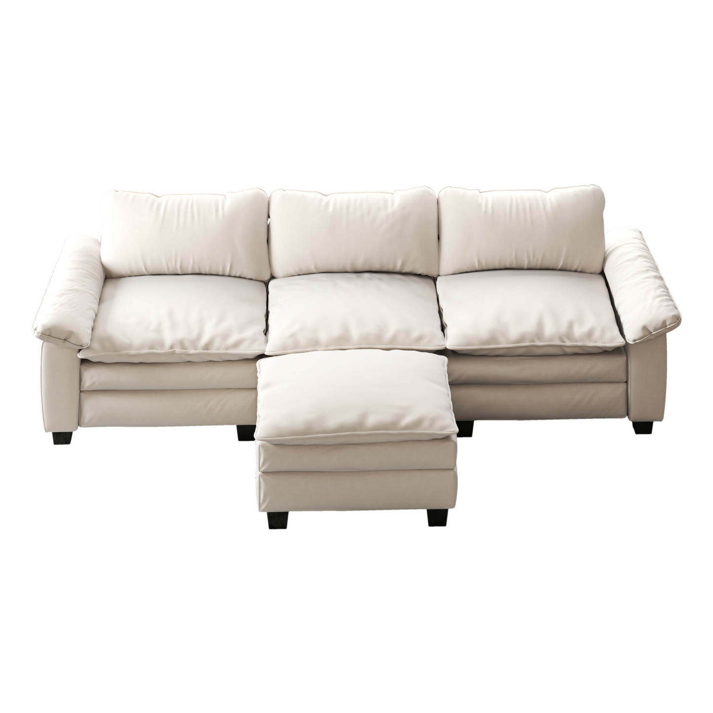 Living Room Furniture Luxury Sectional Sofa Couch with Ottoman Soft Velvet Upholstered Sofa Beige
