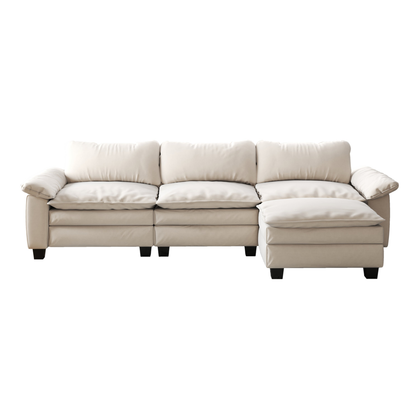 Living Room Furniture Luxury Sectional Sofa Couch with Ottoman Soft Velvet Upholstered Sofa Beige