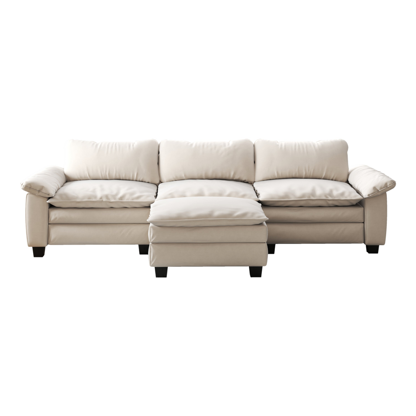 Living Room Furniture Luxury Sectional Sofa Couch with Ottoman Soft Velvet Upholstered Sofa Beige