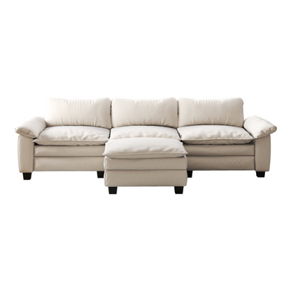 Living Room Furniture Luxury Sectional Sofa Couch with Ottoman Soft Velvet Upholstered Sofa Beige