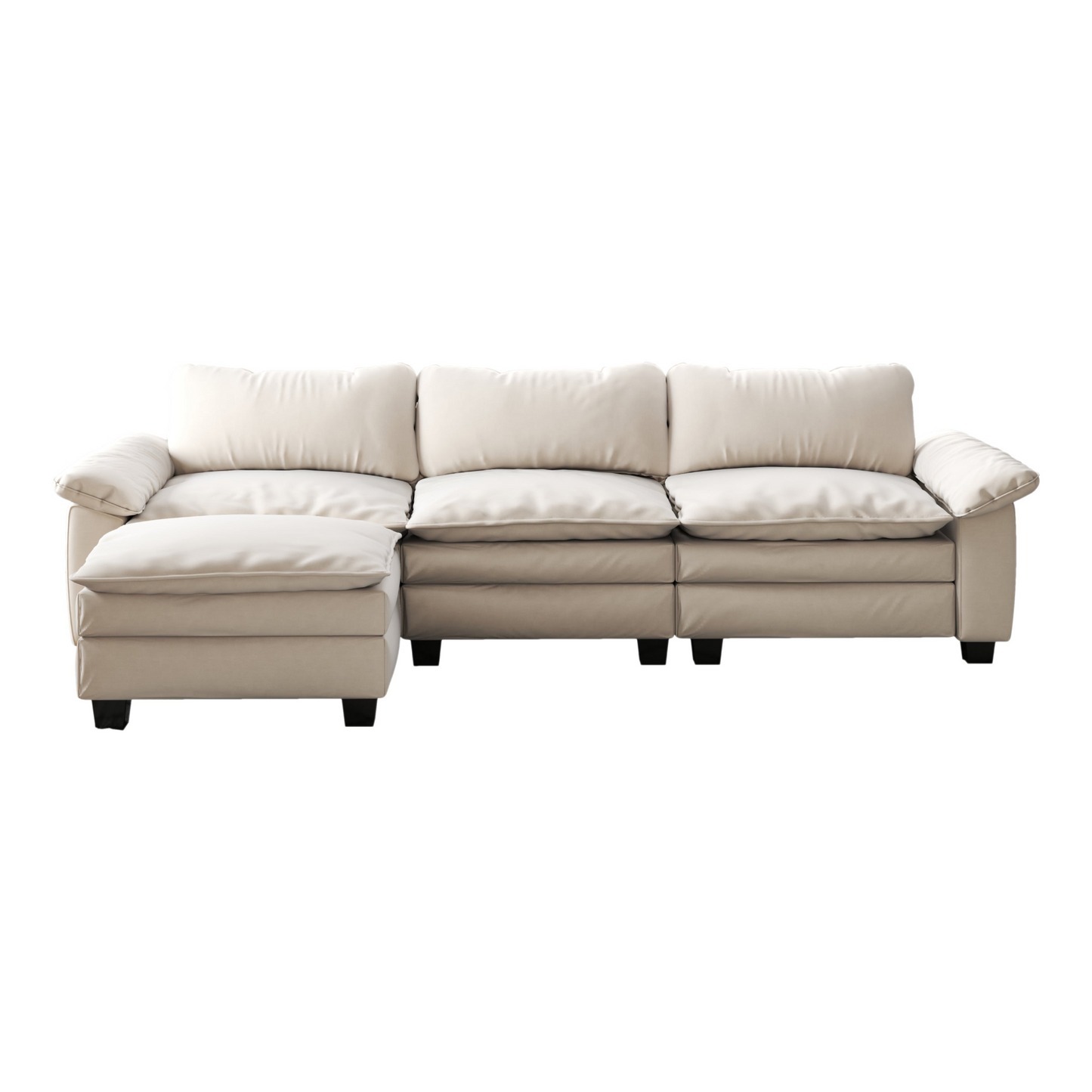 Living Room Furniture Luxury Sectional Sofa Couch with Ottoman Soft Velvet Upholstered Sofa Beige