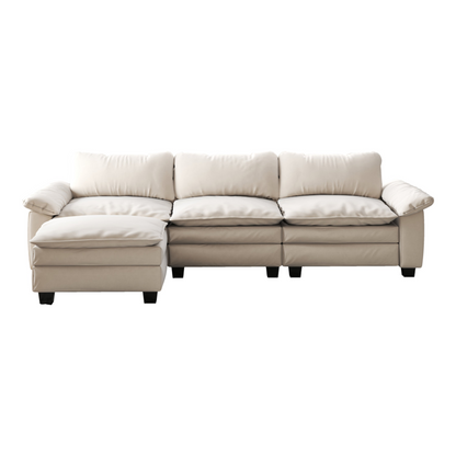 Living Room Furniture Luxury Sectional Sofa Couch with Ottoman Soft Velvet Upholstered Sofa Beige