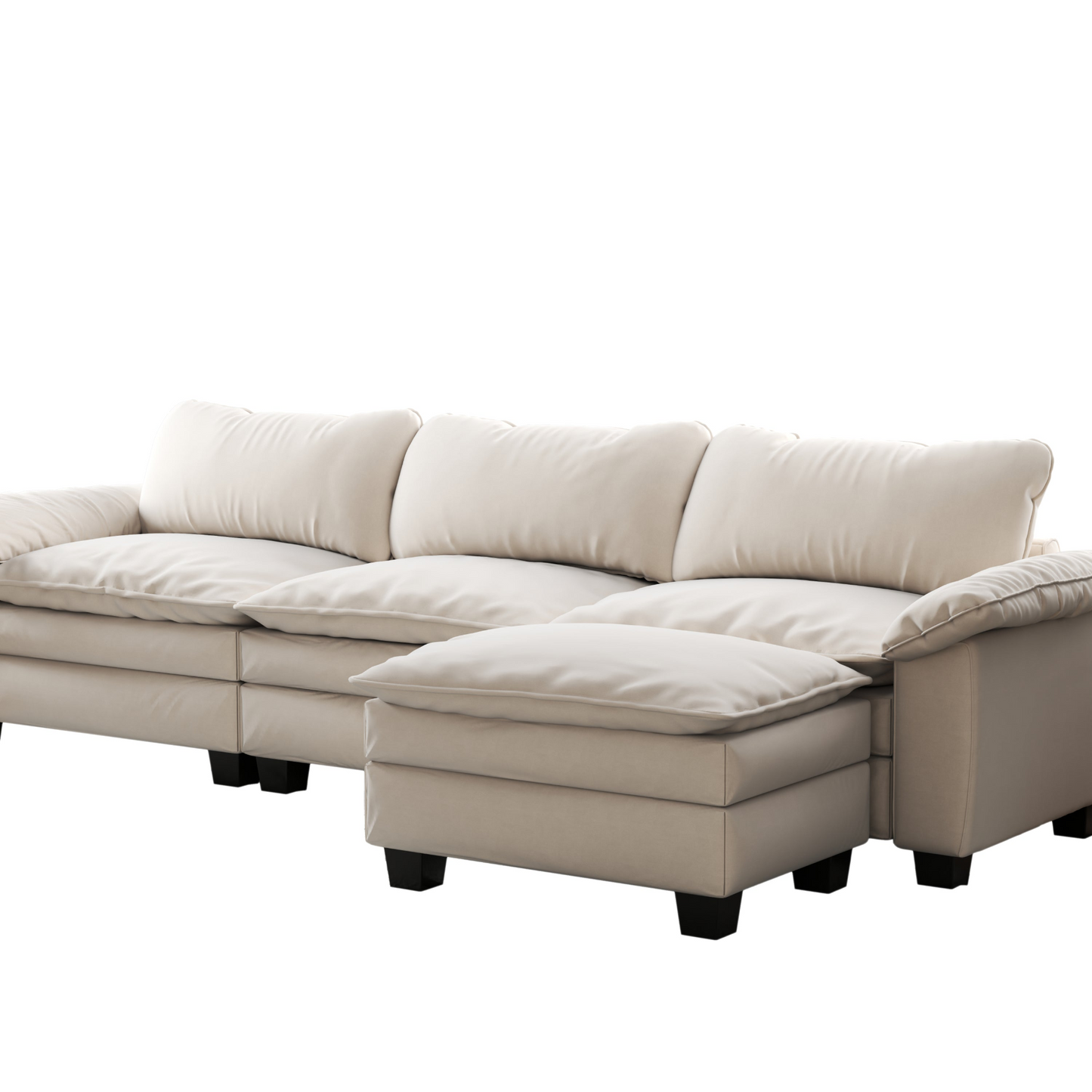Living Room Furniture Luxury Sectional Sofa Couch with Ottoman Soft Velvet Upholstered Sofa Beige