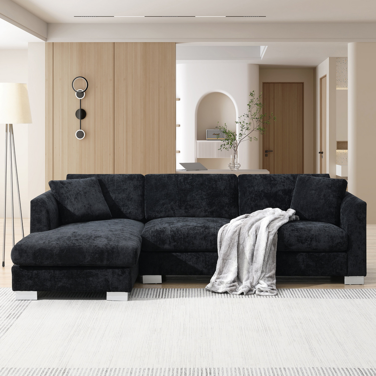 96*56" Modern Cloud Sectional Sofa,L-shaped Luxury Couch Set with 2 Free pillows,4-seat Chenille Indoor Furniture with Oversized Chaise for Living Room,Apartment,Office,3 Colors