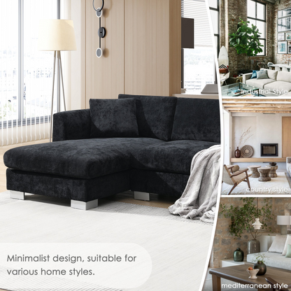 96*56" Modern Cloud Sectional Sofa,L-shaped Luxury Couch Set with 2 Free pillows,4-seat Chenille Indoor Furniture with Oversized Chaise for Living Room,Apartment,Office,3 Colors