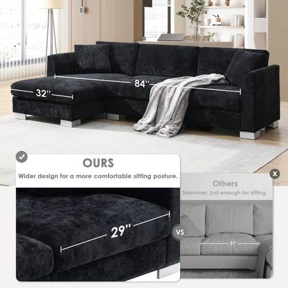 96*56" Modern Cloud Sectional Sofa,L-shaped Luxury Couch Set with 2 Free pillows,4-seat Chenille Indoor Furniture with Oversized Chaise for Living Room,Apartment,Office,3 Colors