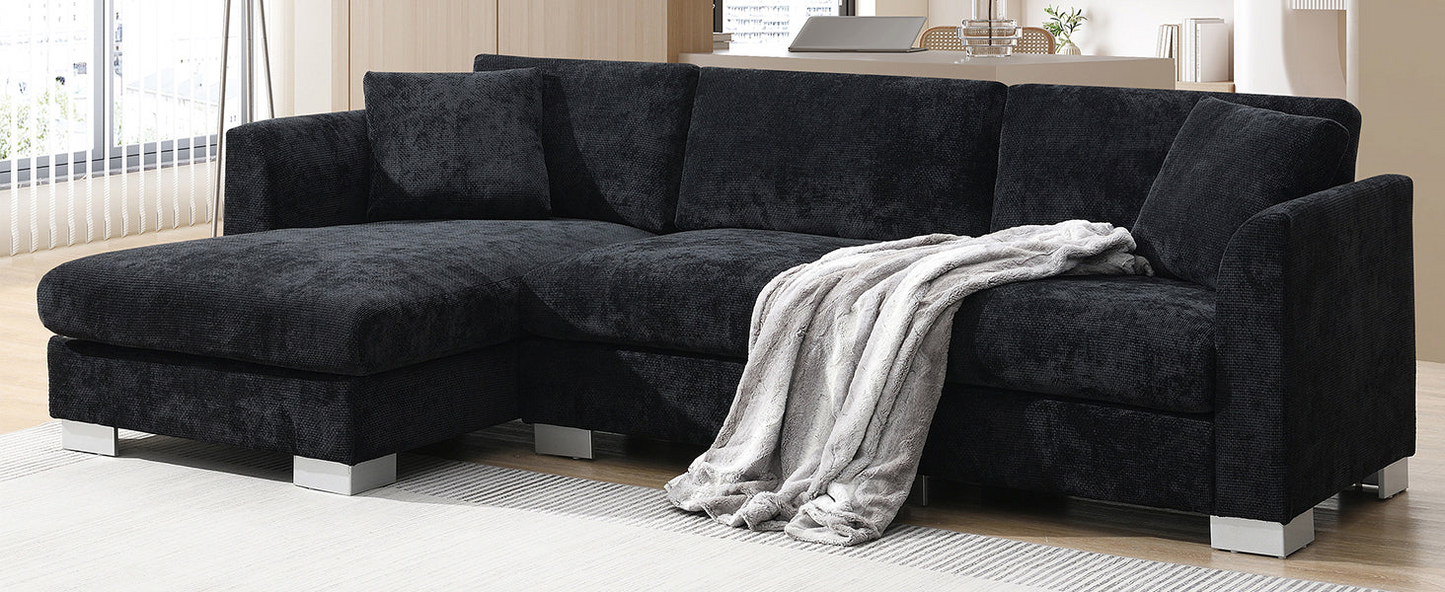 96*56" Modern Cloud Sectional Sofa,L-shaped Luxury Couch Set with 2 Free pillows,4-seat Chenille Indoor Furniture with Oversized Chaise for Living Room,Apartment,Office,3 Colors