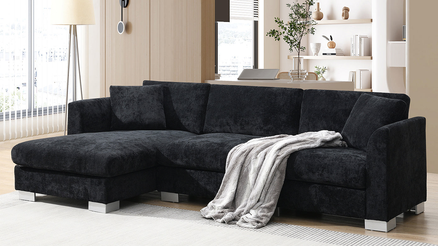 96*56" Modern Cloud Sectional Sofa,L-shaped Luxury Couch Set with 2 Free pillows,4-seat Chenille Indoor Furniture with Oversized Chaise for Living Room,Apartment,Office,3 Colors