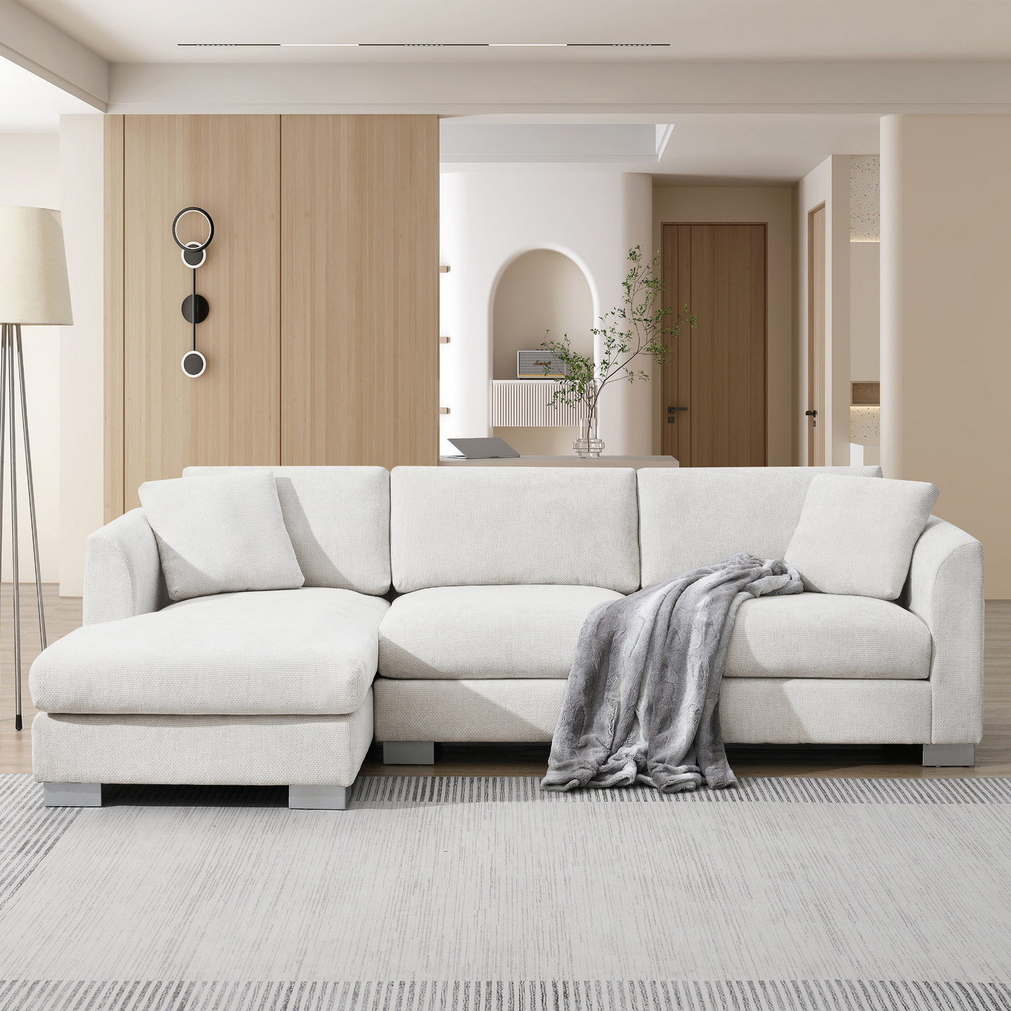 96*56" Modern Cloud Sectional Sofa,L-shaped Luxury Couch Set with 2 Free pillows,4-seat Chenille Indoor Furniture with Oversized Chaise for Living Room,Apartment,Office,3 Colors