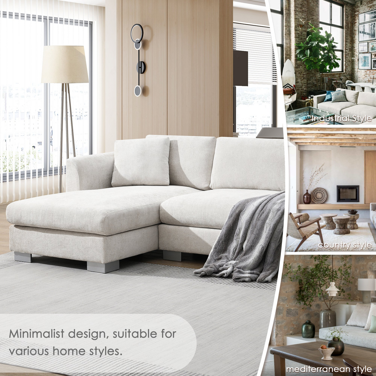 96*56" Modern Cloud Sectional Sofa,L-shaped Luxury Couch Set with 2 Free pillows,4-seat Chenille Indoor Furniture with Oversized Chaise for Living Room,Apartment,Office,3 Colors