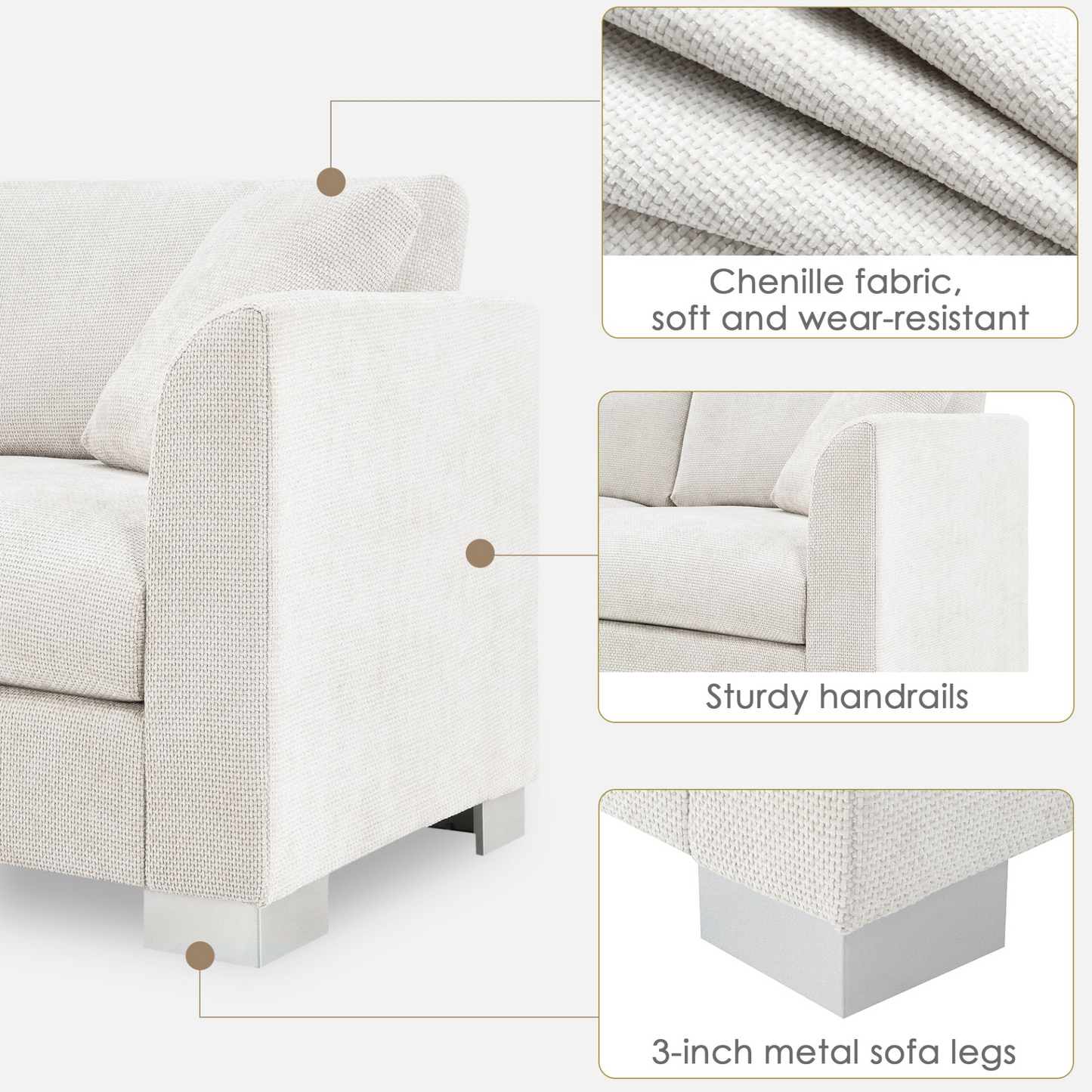 96*56" Modern Cloud Sectional Sofa,L-shaped Luxury Couch Set with 2 Free pillows,4-seat Chenille Indoor Furniture with Oversized Chaise for Living Room,Apartment,Office,3 Colors