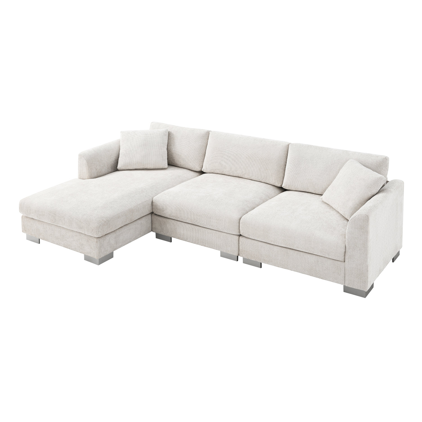 96*56" Modern Cloud Sectional Sofa,L-shaped Luxury Couch Set with 2 Free pillows,4-seat Chenille Indoor Furniture with Oversized Chaise for Living Room,Apartment,Office,3 Colors