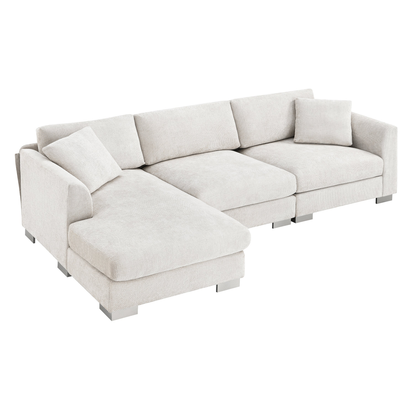 96*56" Modern Cloud Sectional Sofa,L-shaped Luxury Couch Set with 2 Free pillows,4-seat Chenille Indoor Furniture with Oversized Chaise for Living Room,Apartment,Office,3 Colors
