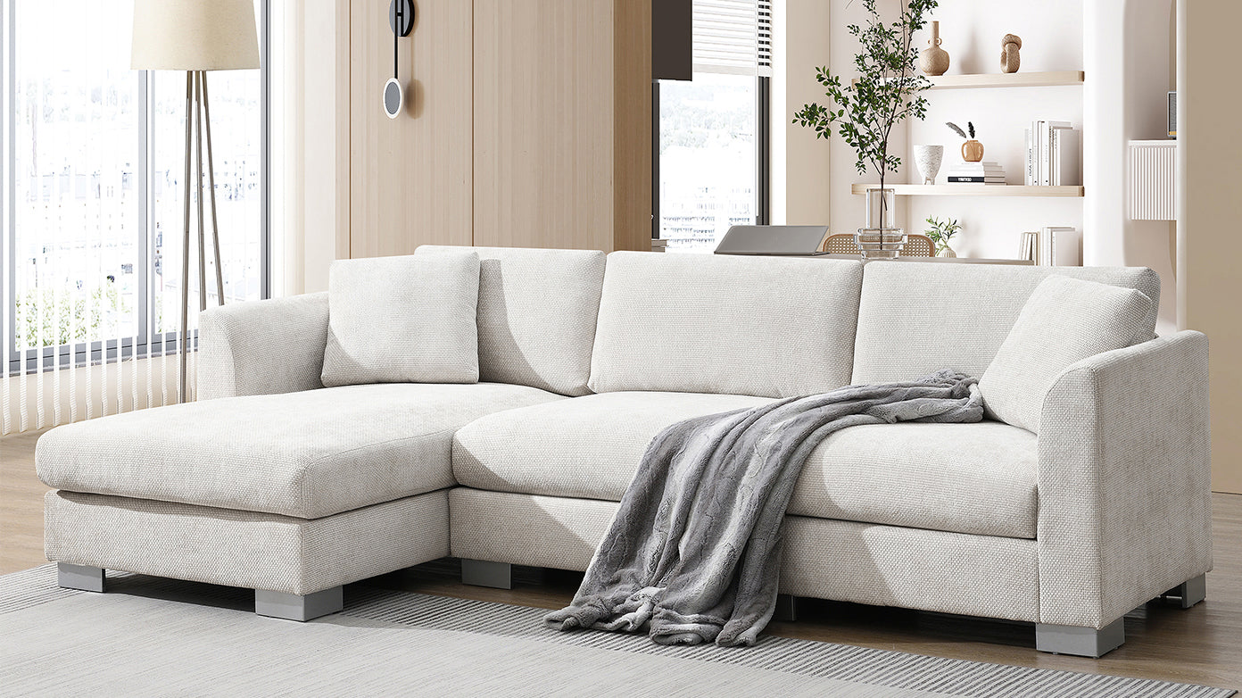 96*56" Modern Cloud Sectional Sofa,L-shaped Luxury Couch Set with 2 Free pillows,4-seat Chenille Indoor Furniture with Oversized Chaise for Living Room,Apartment,Office,3 Colors