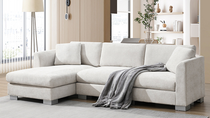 96*56" Modern Cloud Sectional Sofa,L-shaped Luxury Couch Set with 2 Free pillows,4-seat Chenille Indoor Furniture with Oversized Chaise for Living Room,Apartment,Office,3 Colors