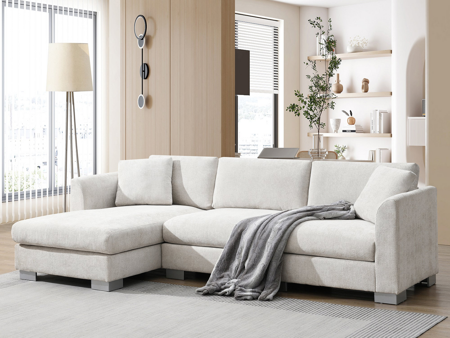 96*56" Modern Cloud Sectional Sofa,L-shaped Luxury Couch Set with 2 Free pillows,4-seat Chenille Indoor Furniture with Oversized Chaise for Living Room,Apartment,Office,3 Colors