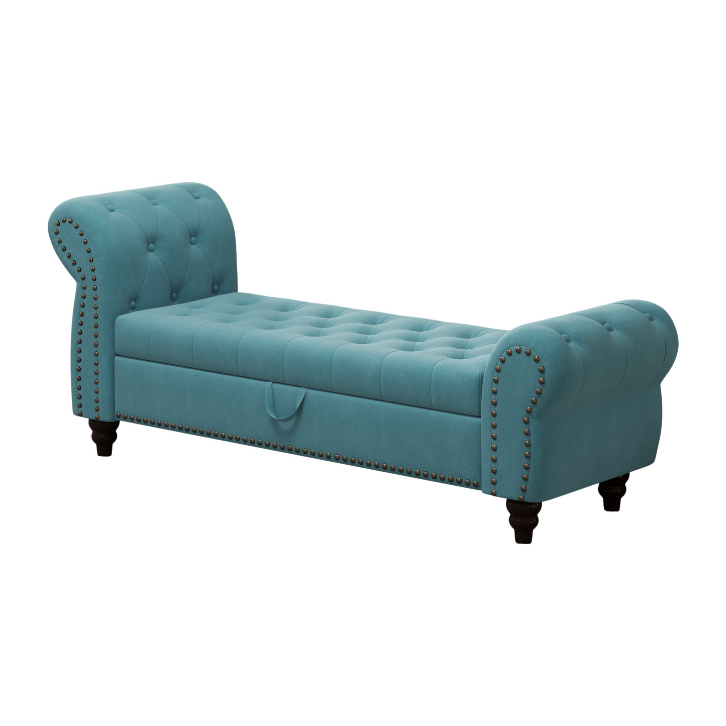 64.5" Bed Bench for Bed Room Nails Tufted Chaise of Lounge with Storage Velvet Upholstery Lake Blue