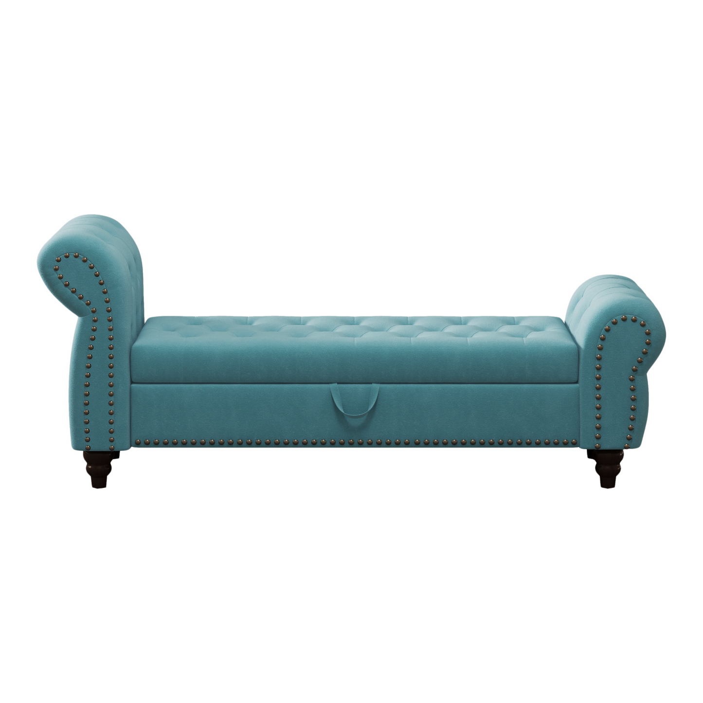 64.5" Bed Bench for Bed Room Nails Tufted Chaise of Lounge with Storage Velvet Upholstery Lake Blue