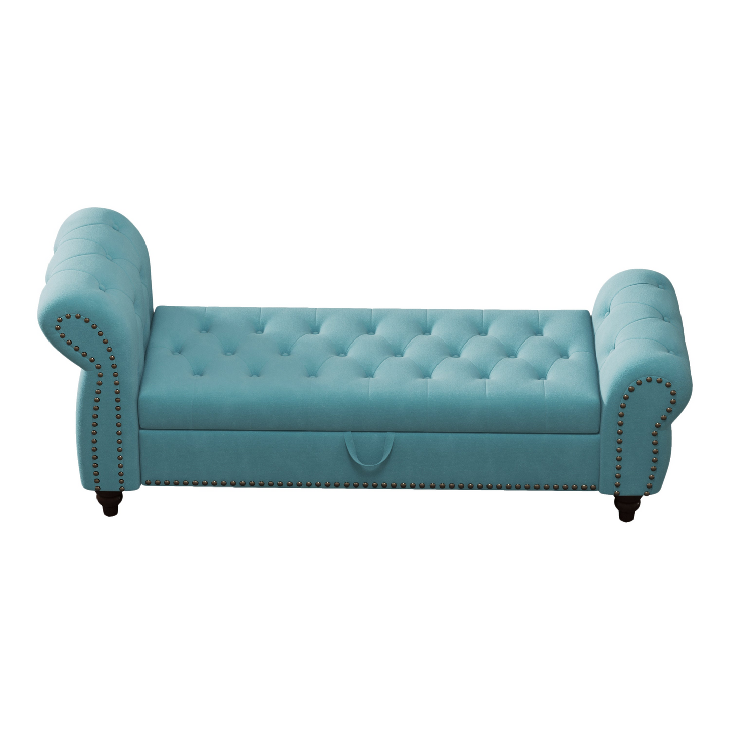 64.5" Bed Bench for Bed Room Nails Tufted Chaise of Lounge with Storage Velvet Upholstery Lake Blue