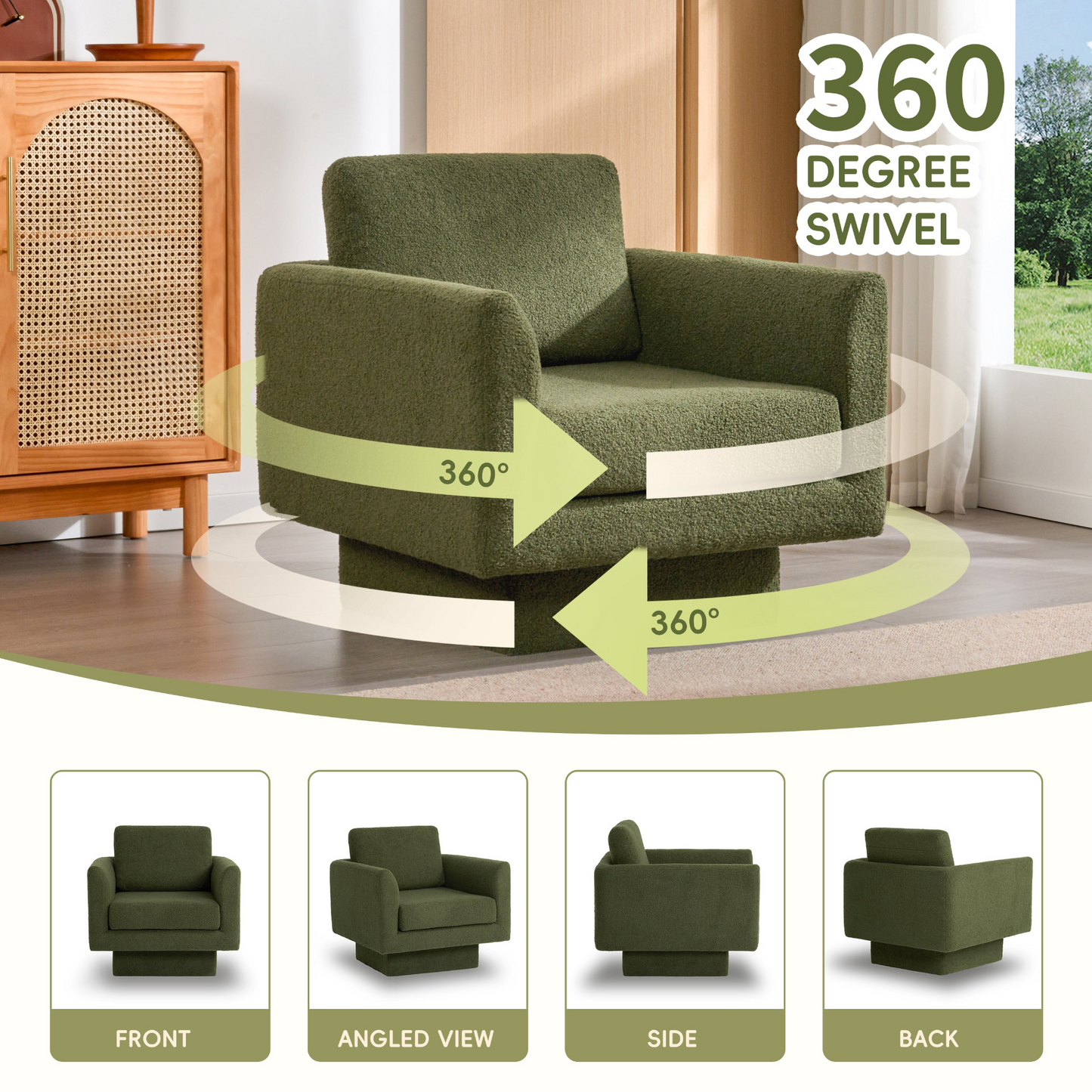 360° Modern Swivel Accent Chair,30" W Teddy Sherpa Round Armchair,Thick Padded Single Lounge Sofa,Upholstered Comfy Barrel Chair,Reading Club Chair for Living Room,Nursery,Bedroom,4 Colors